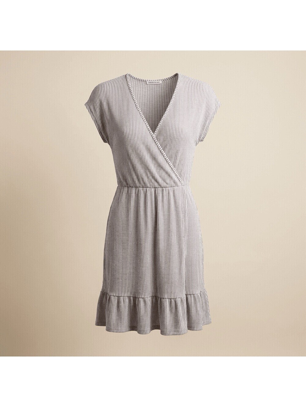 Caution to the Wind Dress Womens XS Brown White Striped V-Neck Sundress Summer